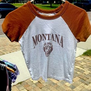 Urban Nation size medium brown and white slightly cropped baby tee